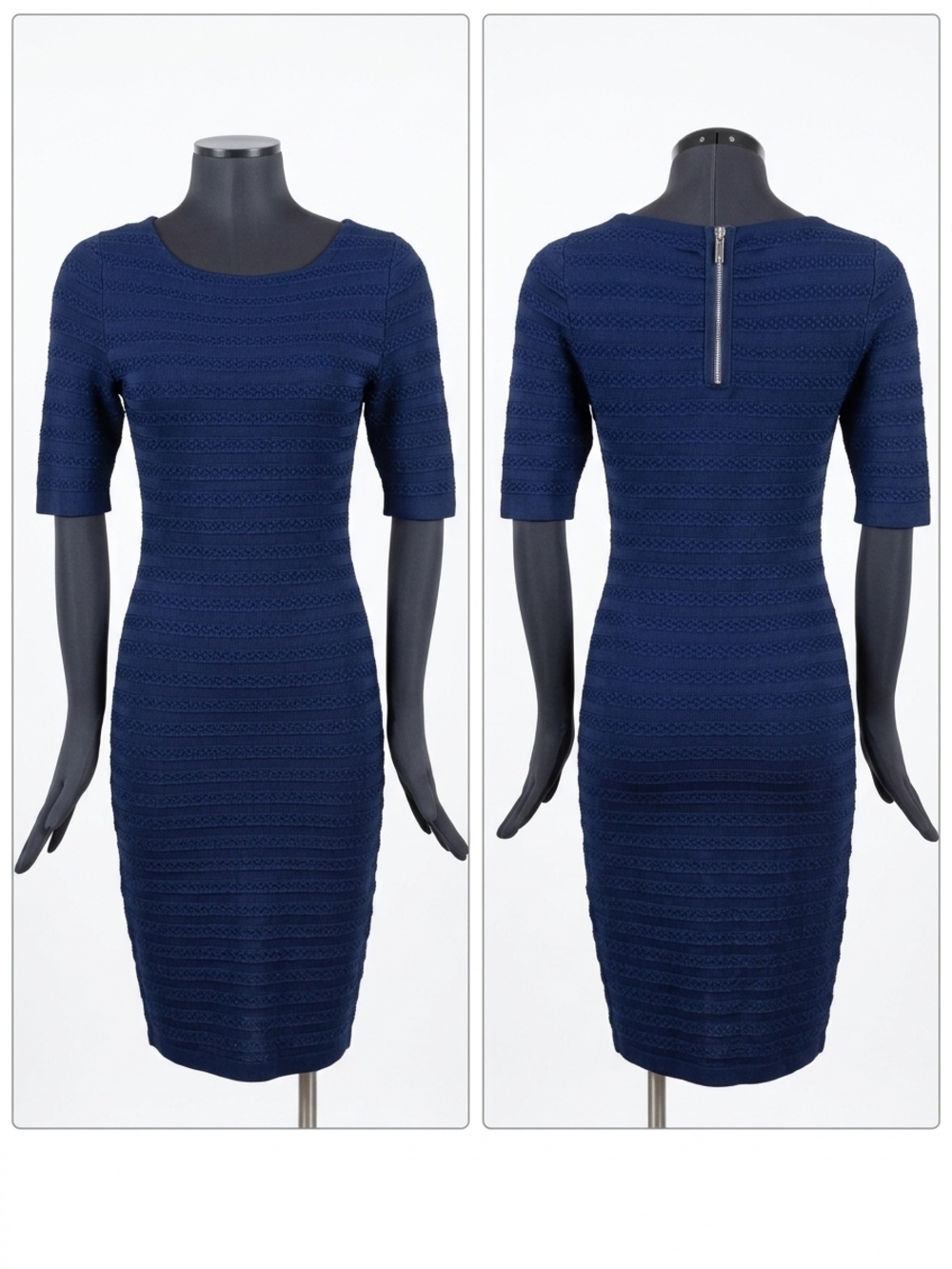 Karen Millen Navy Textured Midi Sheath Dress